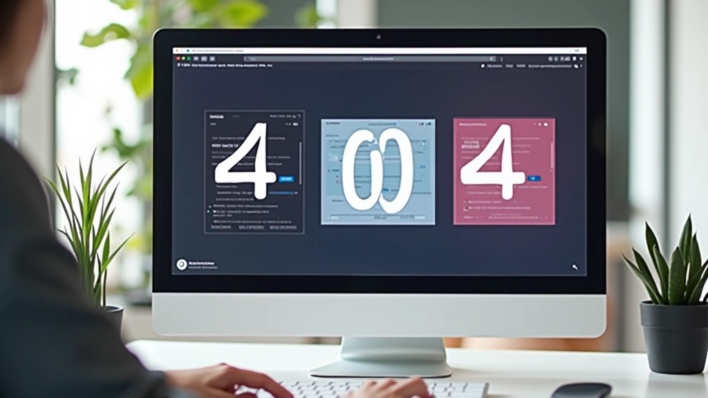 Bildschirm mit verschiedenen 404-Seite Layouts und Typografie-Beispielen nebeneinander