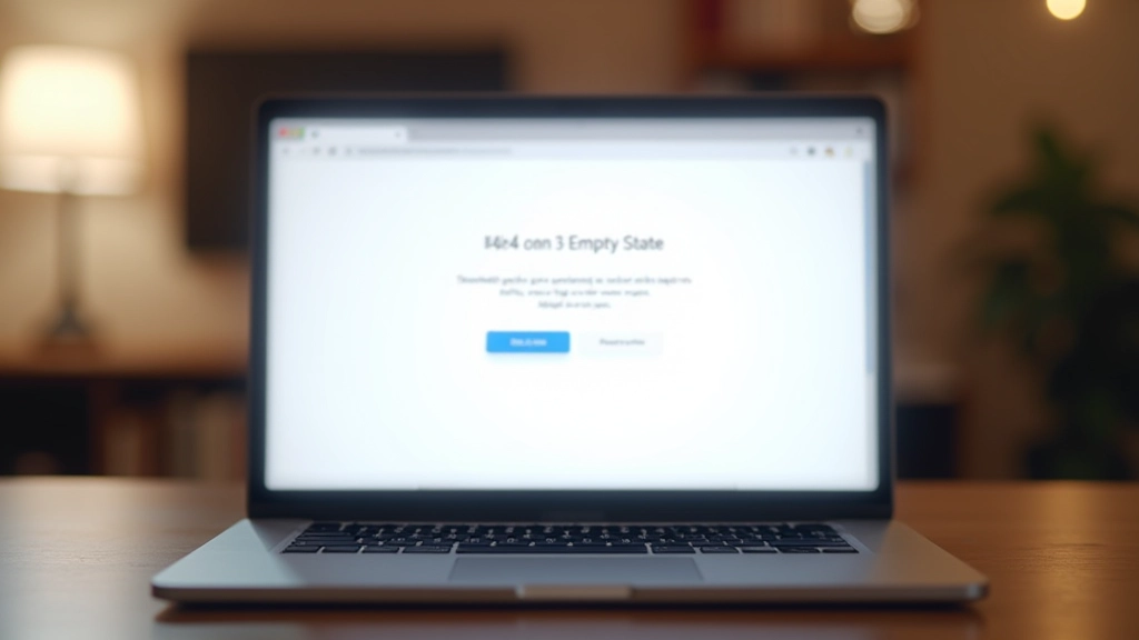 Nahaufnahme eines Laptopbildschirms mit einer freundlich gestalteten Fehlerseite, die Navigation und Rückkehr-Links zeigt